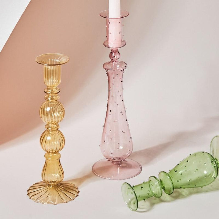Stornfield | GlowCharm Bougeoir en Verre Pastel | Supports de Bougie Décoratifs | Décor de Table Élegant
