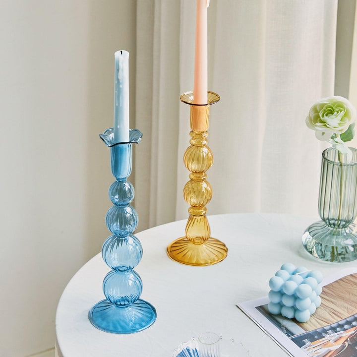 Stornfield | GlowCharm Bougeoir en Verre Pastel | Supports de Bougie Décoratifs | Décor de Table Élegant