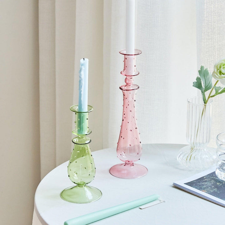 Stornfield | GlowCharm Bougeoir en Verre Pastel | Supports de Bougie Décoratifs | Décor de Table Élegant