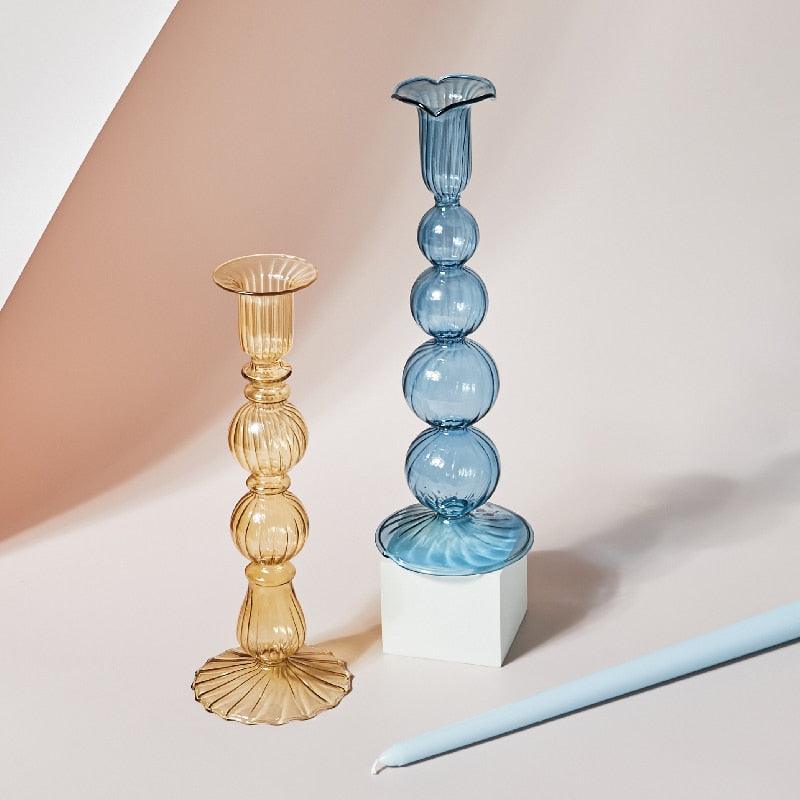 Stornfield | GlowCharm Bougeoir en Verre Pastel | Supports de Bougie Décoratifs | Décor de Table Élegant