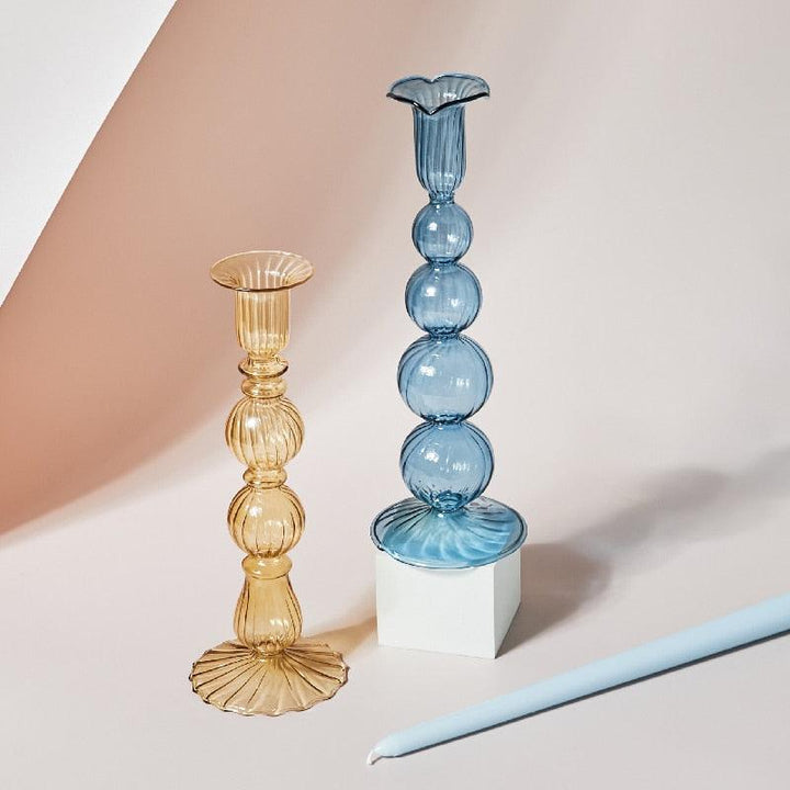 Stornfield | GlowCharm Bougeoir en Verre Pastel | Supports de Bougie Décoratifs | Décor de Table Élegant