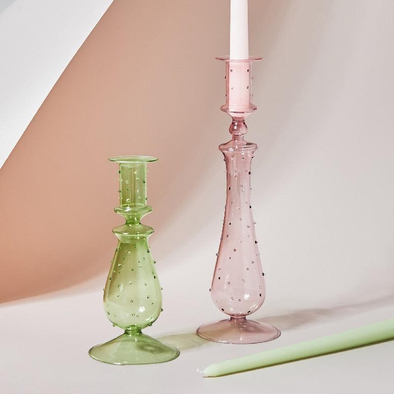 Stornfield | GlowCharm Bougeoir en Verre Pastel | Supports de Bougie Décoratifs | Décor de Table Élegant