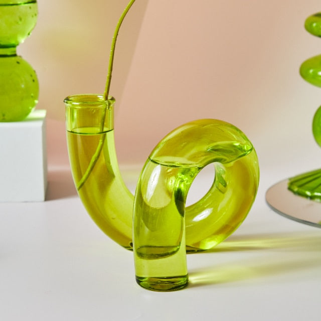 Modern Glass Candleholder-Lime | Stornfield