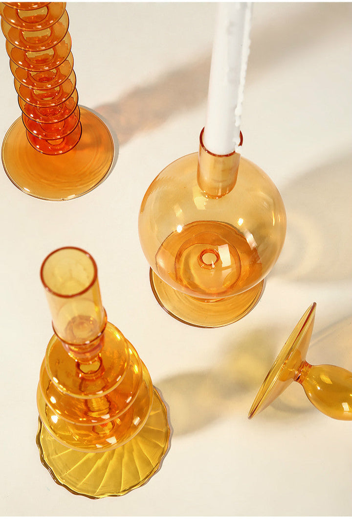 Modern Glass Candle Holders - Orange | Stornfield
