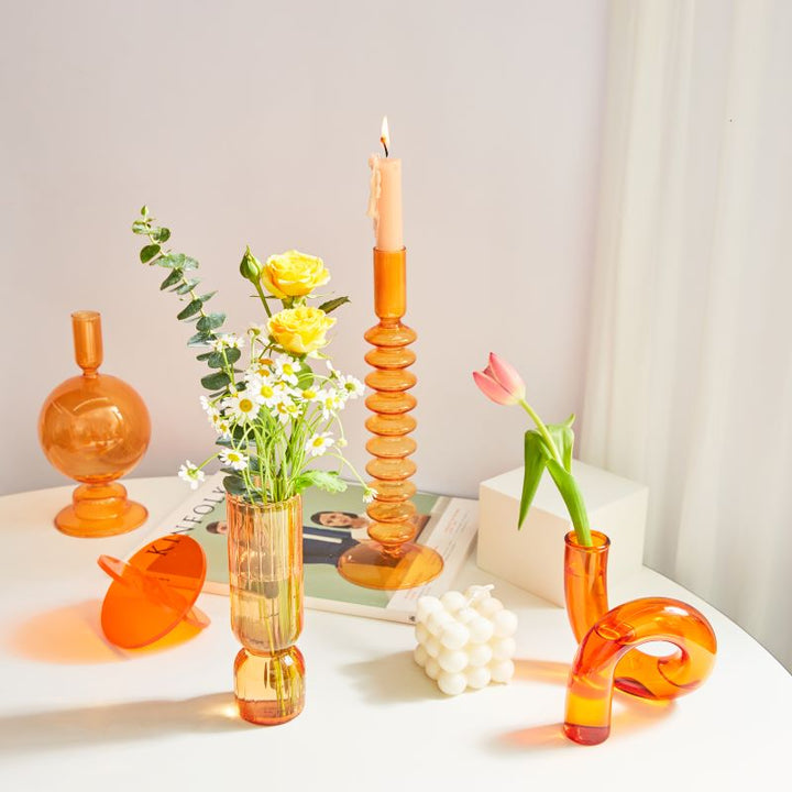 Modern Glass Candle Holders - Orange | Stornfield