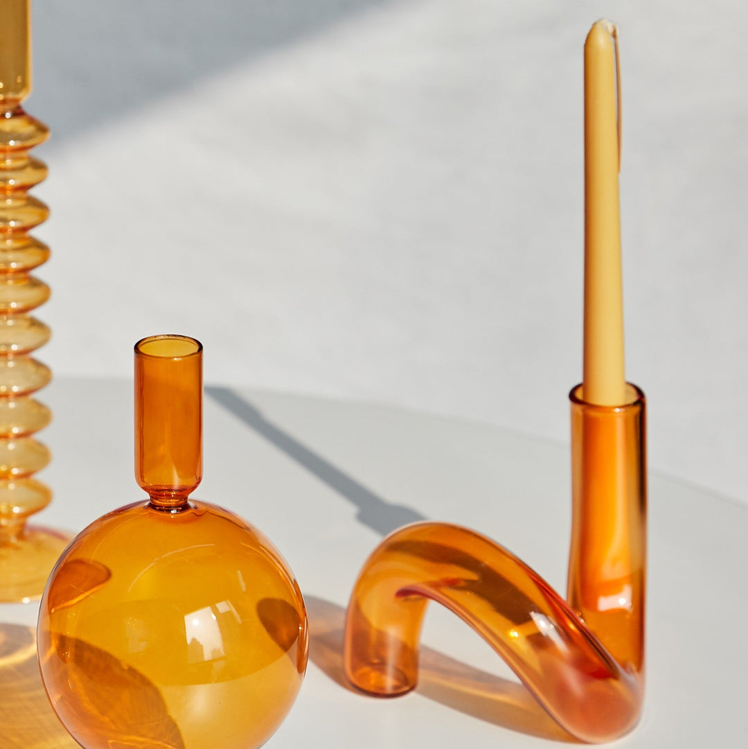 Modern Glass Candle Holders - Orange | Stornfield