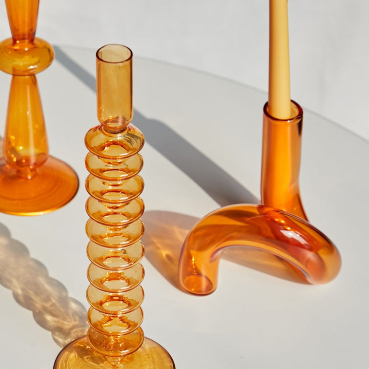 Modern Glass Candle Holders - Orange | Stornfield