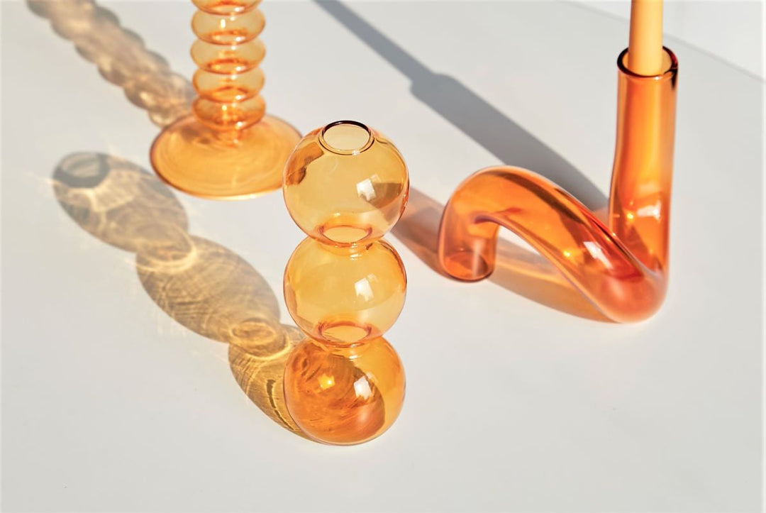 Modern Glass Candle Holders - Orange | Stornfield