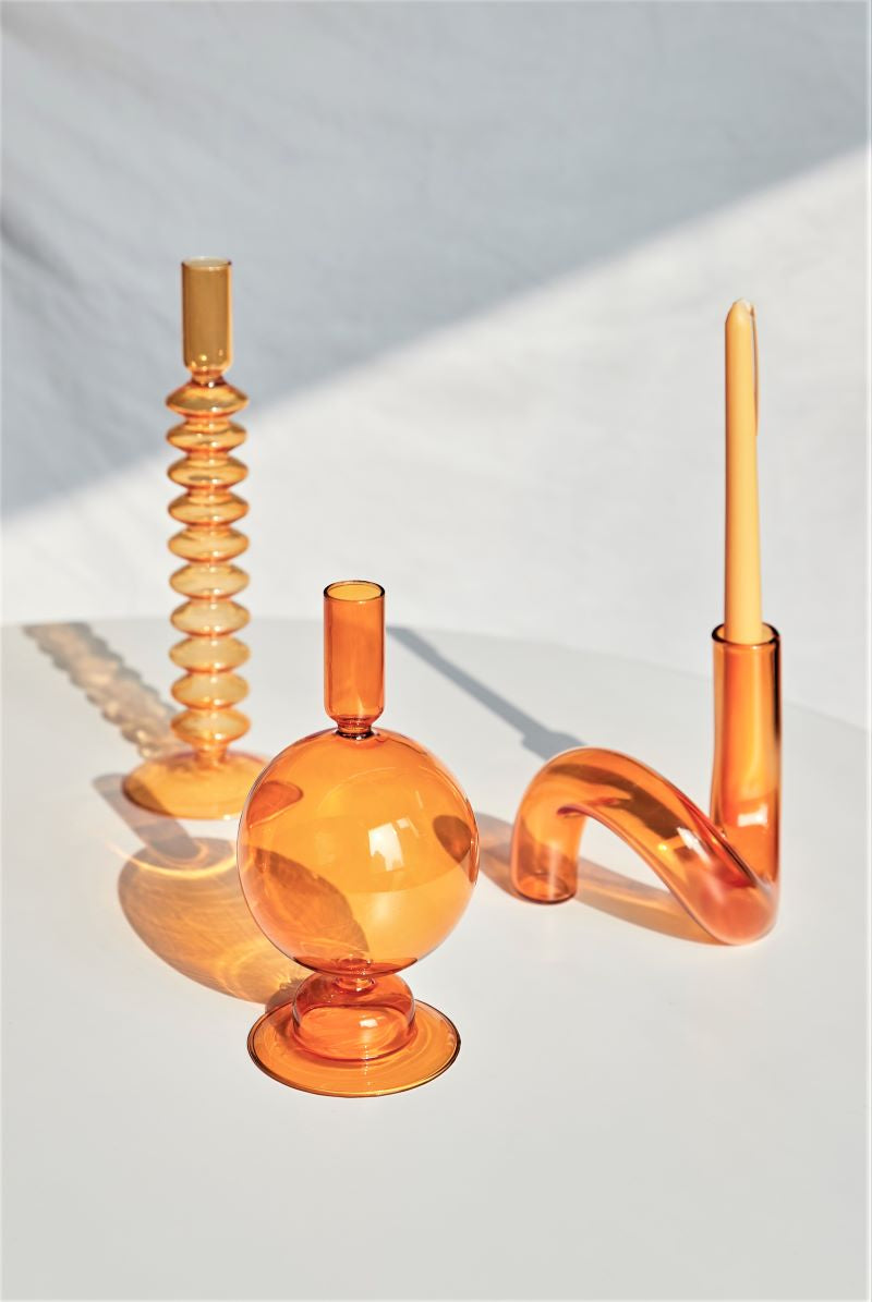 Modern Glass Candle Holders - Orange | Stornfield