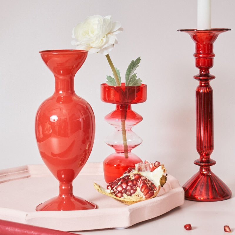 Stornfield | Cherry Red Glass Candle Holders and Vases