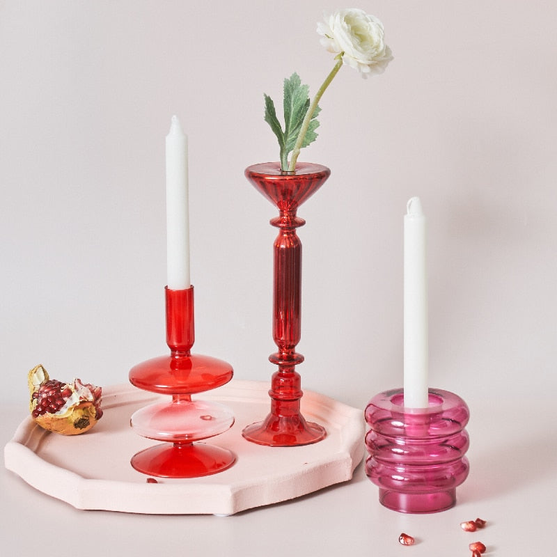 Stornfield | Cherry Red Glass Candle Holders and Vases