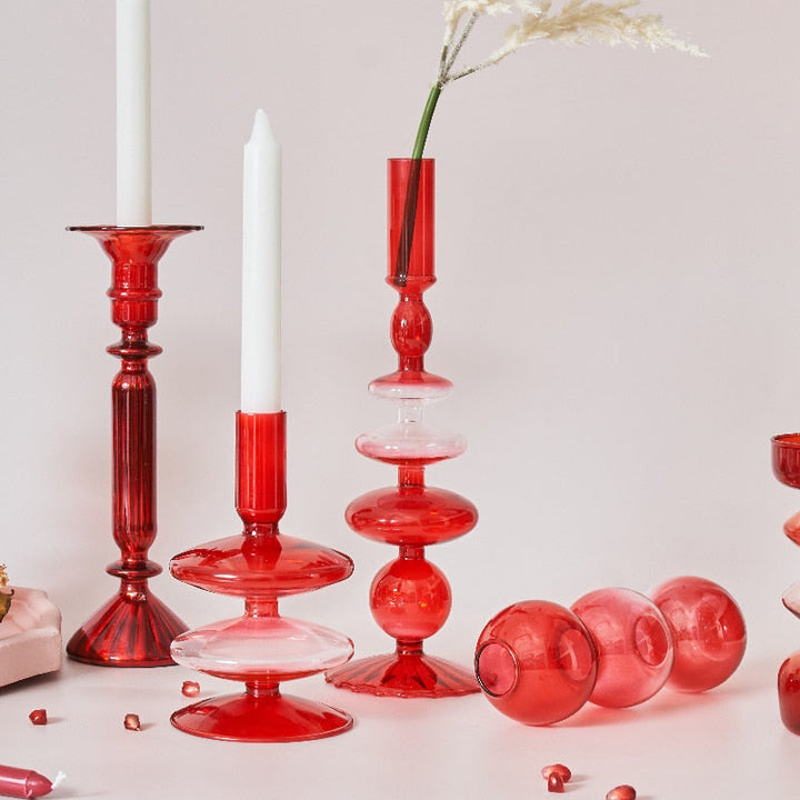 Stornfield | Cherry Red Glass Candle Holders and Vases
