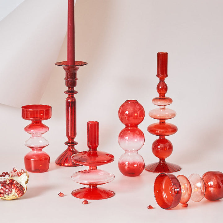 Stornfield | Cherry Red Glass Candle Holders and Vases
