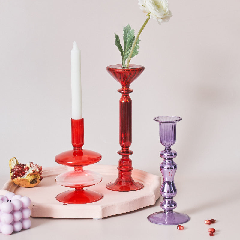 Stornfield | Cherry Red Glass Candle Holders and Vases