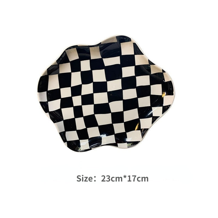 Scalloped Edge Checkerboard Tray - Black, Green | Stornfield