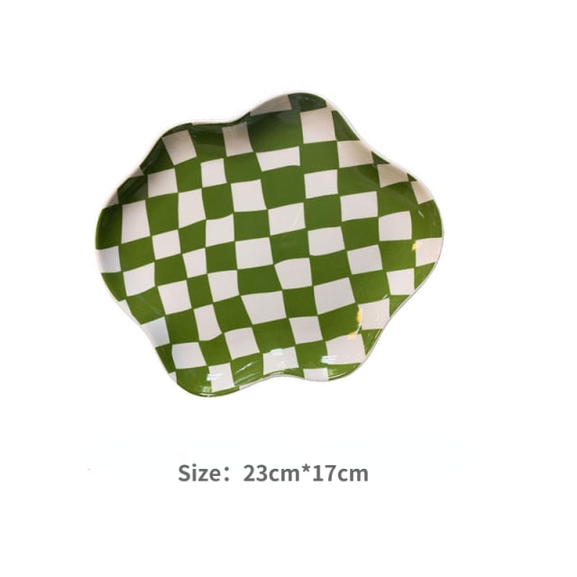 Scalloped Edge Checkerboard Tray - Black, Green | Stornfield