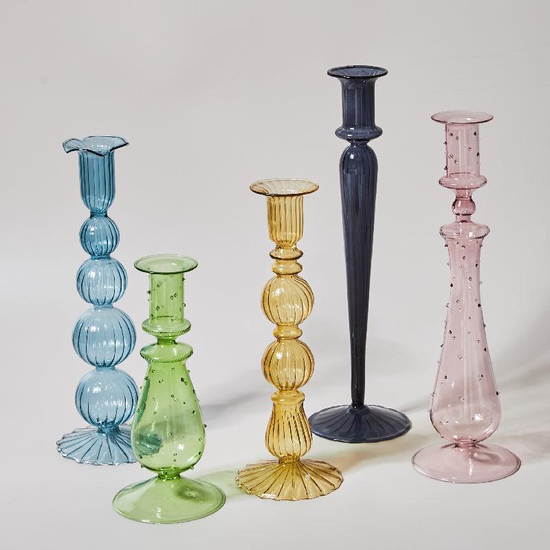 Stornfield | GlowCharm Bougeoir en Verre Pastel | Supports de Bougie Décoratifs | Décor de Table Élegant