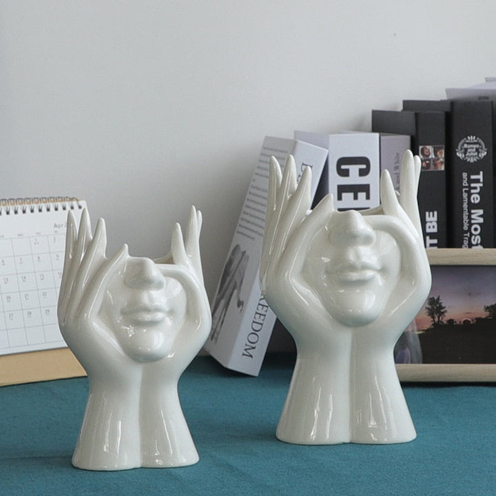 Ceramic Abstract  Human Face Flower Vase | Stornfield