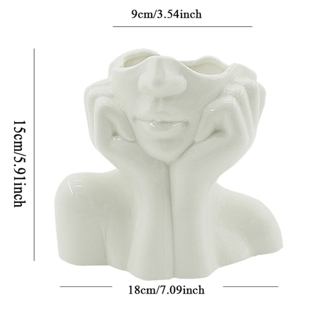 Ceramic Abstract  Human Face Flower Vase | Stornfield