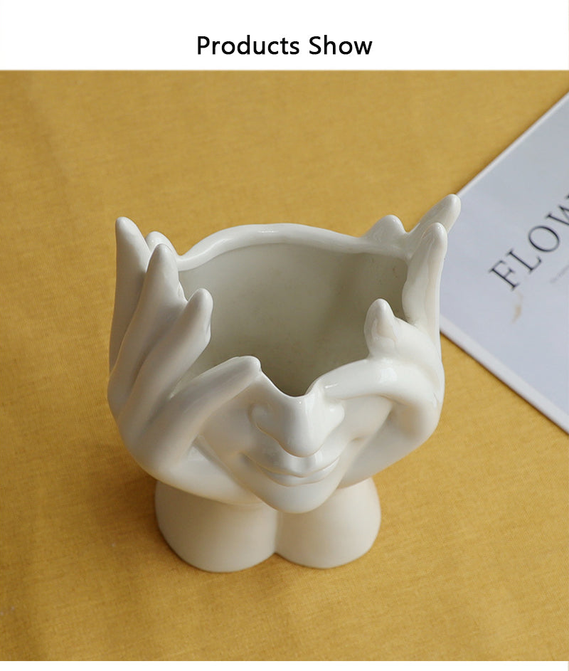 Ceramic Abstract  Human Face Flower Vase | Stornfield