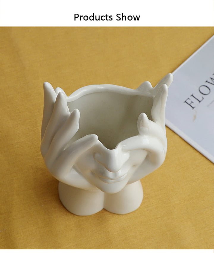 Ceramic Abstract  Human Face Flower Vase | Stornfield