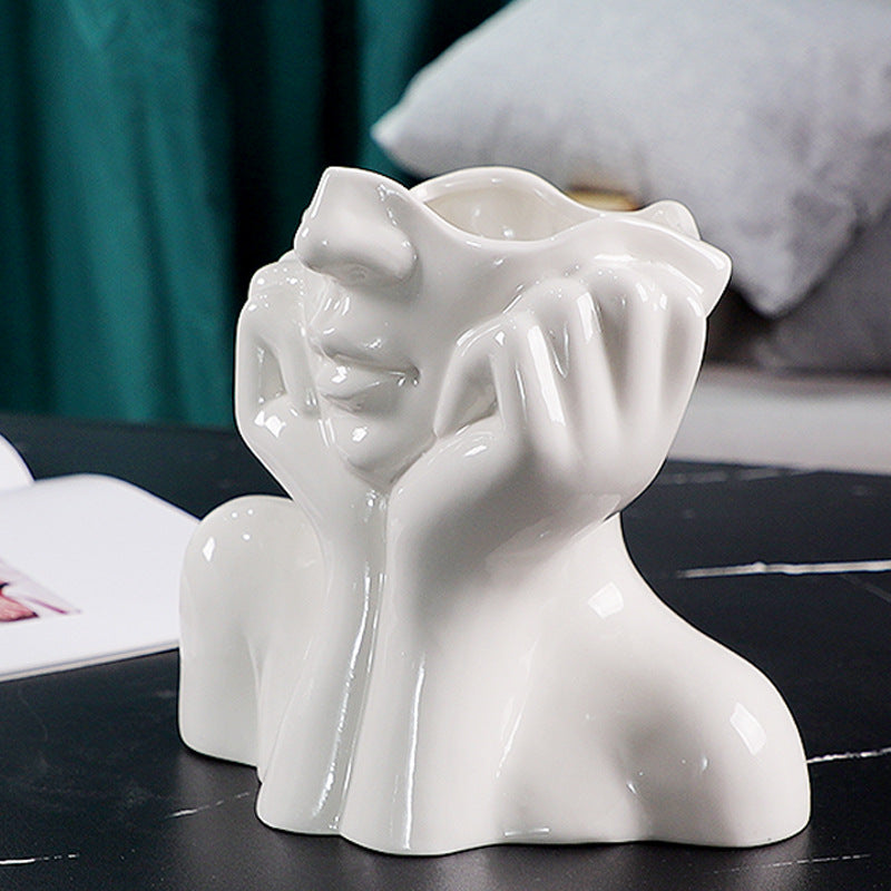 Ceramic Abstract  Human Face Flower Vase | Stornfield