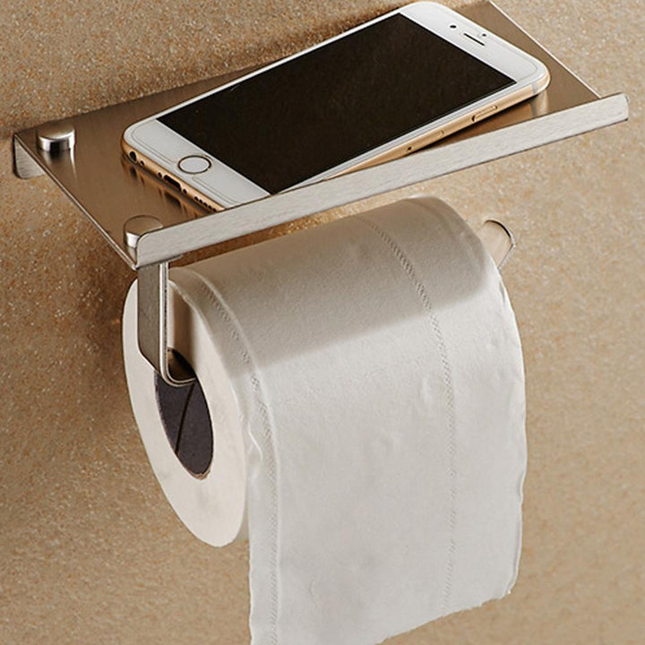 Stainless Steel Toilet Roll Holder with Shelf | Stornfield