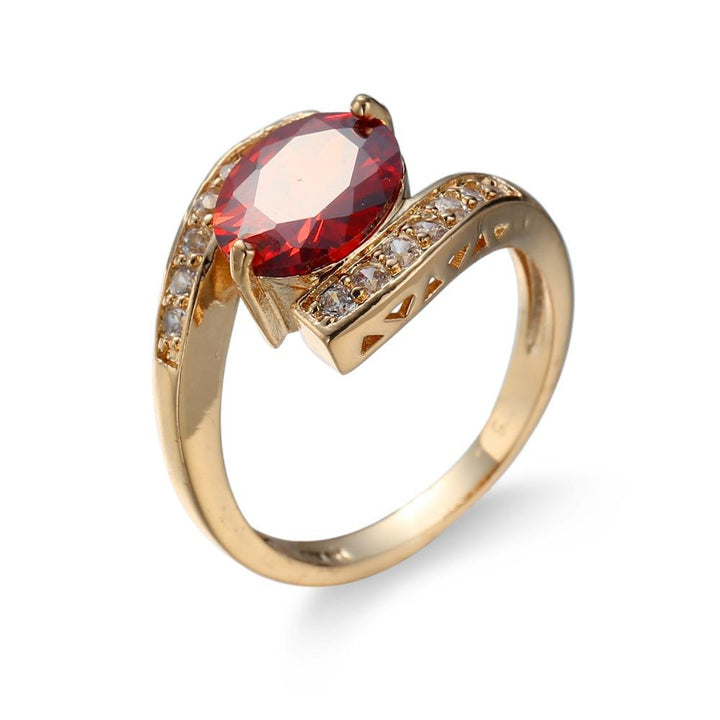 Geometric Gold Ring with Red Center Jewel | Stornfield