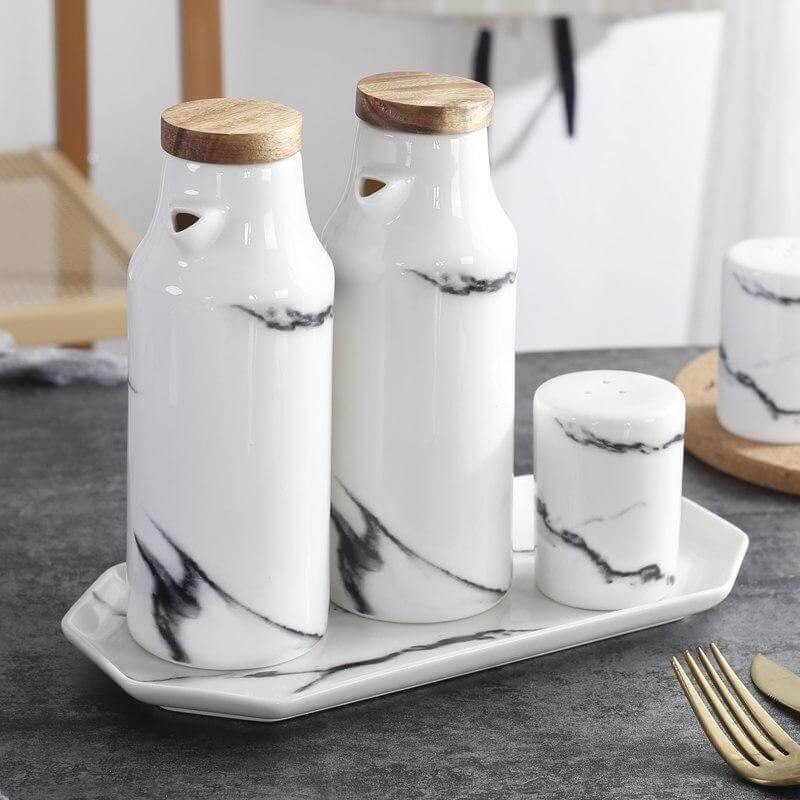 Ceramic Salt And Pepper Oil Bottle Set | Stonrfield
