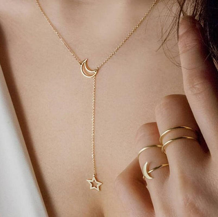 Moon & Star Hanging Drop Necklace | Stornfield