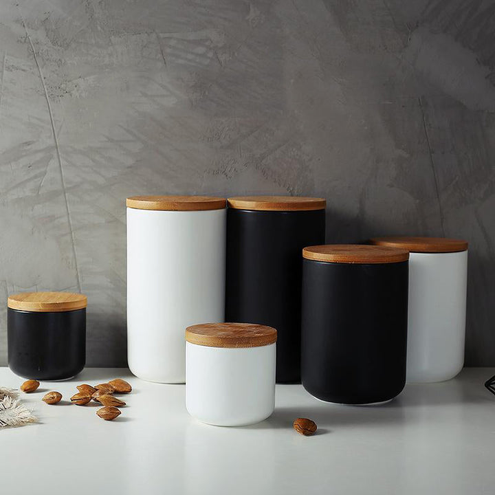 Modern Ceramic Storage Jar with Wooden Lid – Black or White | Stornfield