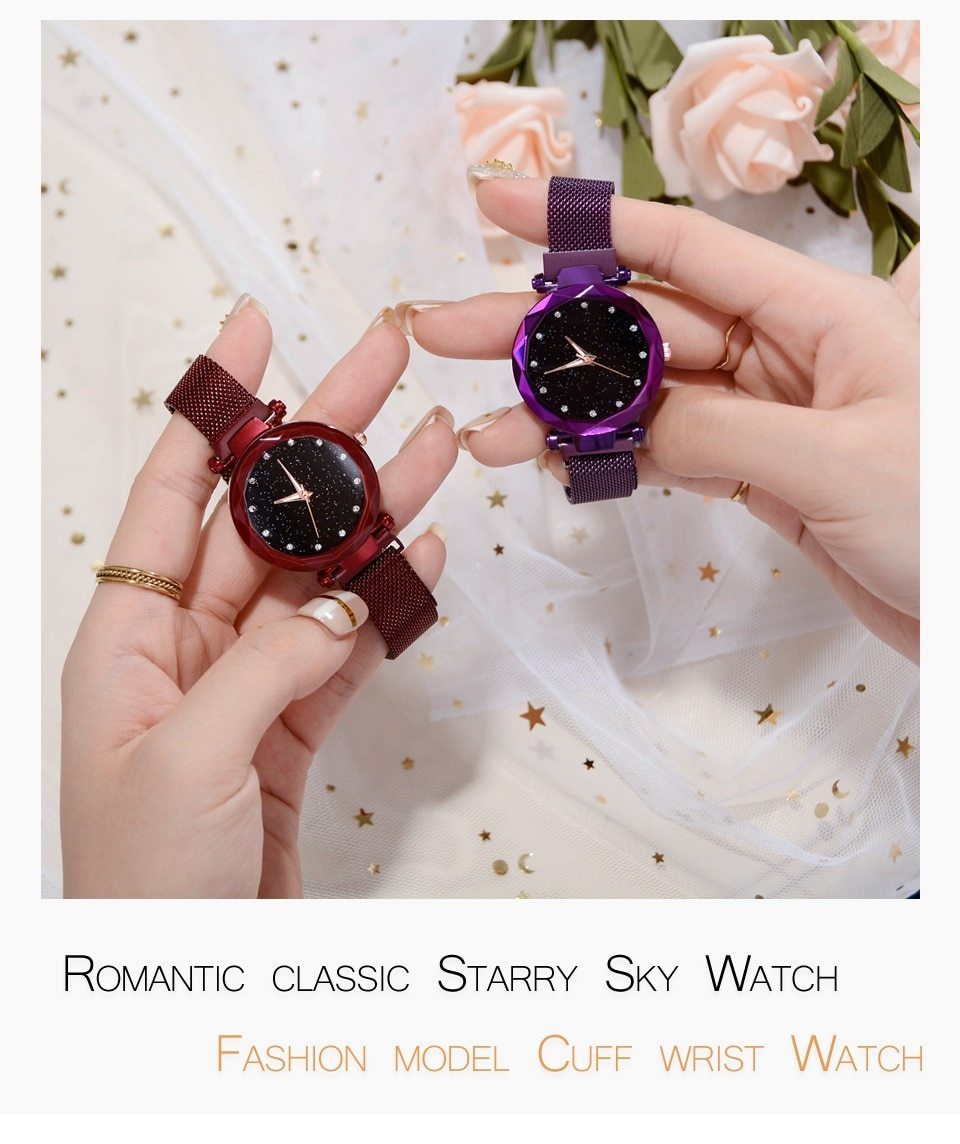 Stornfield | Fashionable Unique Mesh Magnet Buckle Exotic Starry Diamond Designer Luxury Ladies  Women Watch