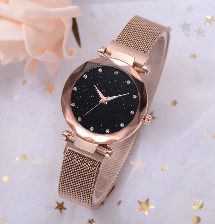 Stornfield | Fashionable Unique Mesh Magnet Buckle Exotic Starry Diamond Designer Luxury Ladies  Women Watch