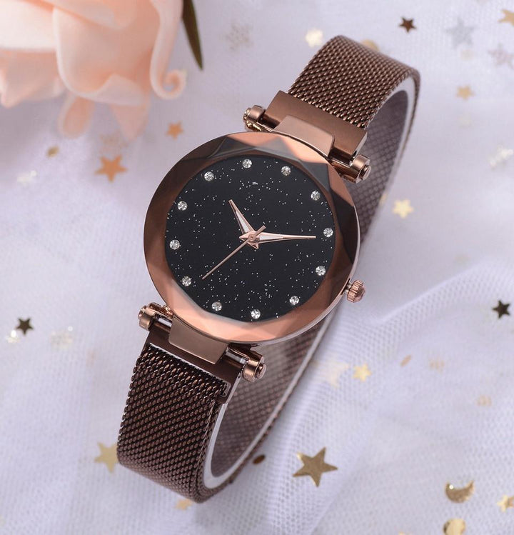 Stornfield | Fashionable Unique Mesh Magnet Buckle Exotic Starry Diamond Designer Luxury Ladies  Women Watch