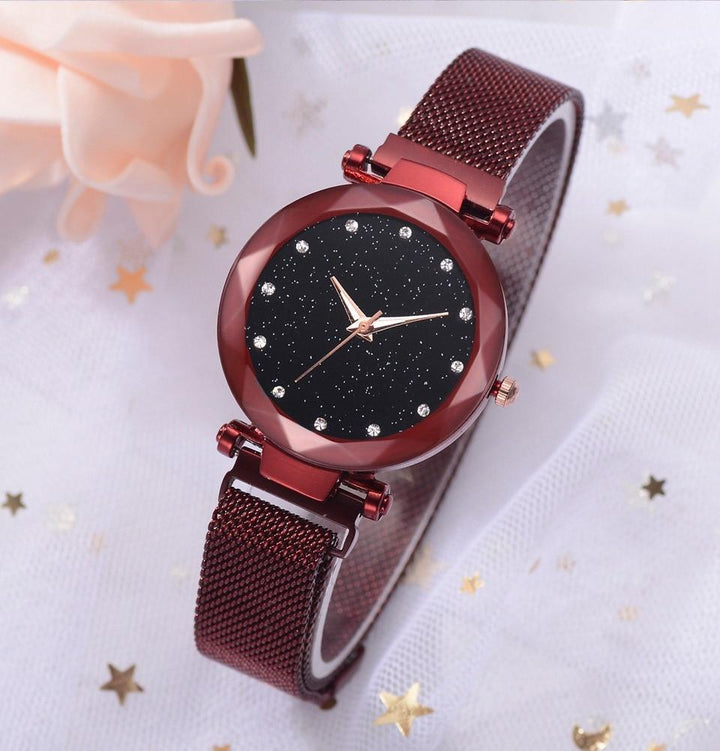 Stornfield | Fashionable Unique Mesh Magnet Buckle Exotic Starry Diamond Designer Luxury Ladies  Women Watch