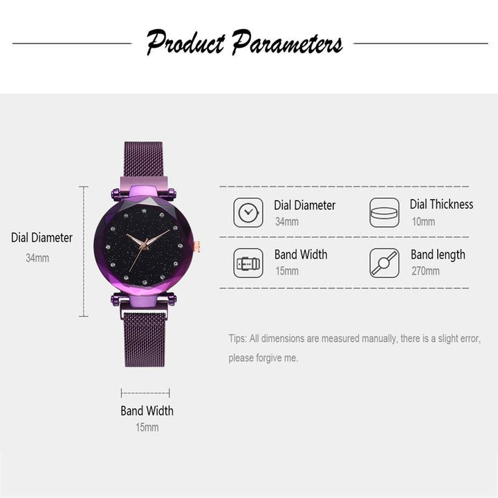 Stornfield | Fashionable Unique Mesh Magnet Buckle Exotic Starry Diamond Designer Luxury Ladies  Women Watch