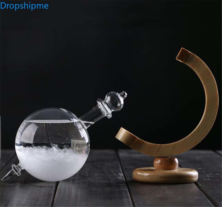 Stornfield | Storm Glass Weather Predicting Forecast Bottle Crystal Desktop Barometer with Wooden Base