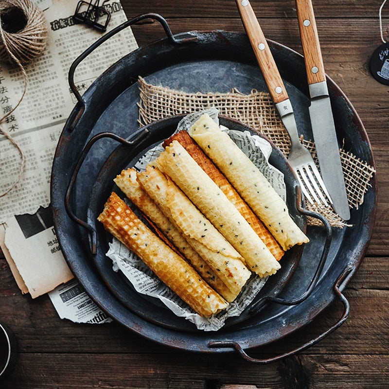 Retro Metal Plate With Handles Handcrafted Vintage Storage Bread Tray | Stornfield