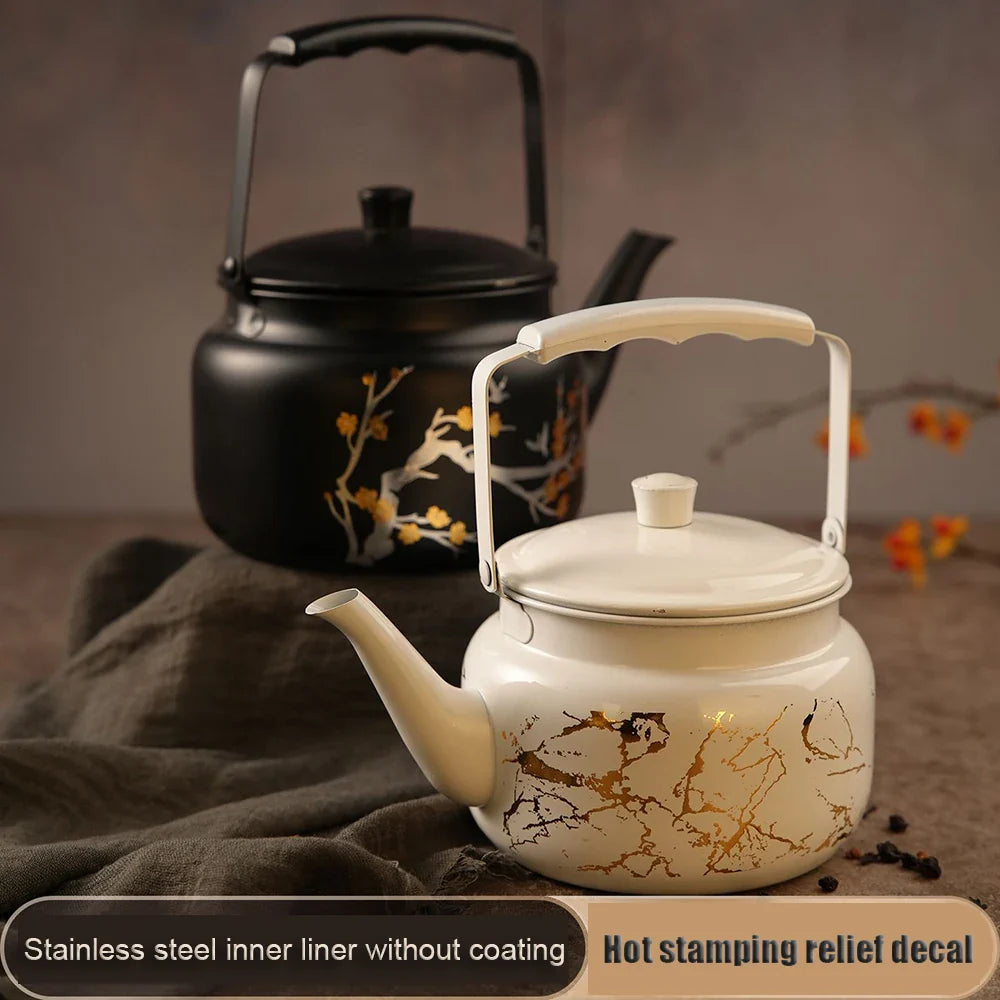 Retro Stainless Steel Teapot with Gold Embossing | Stornfield