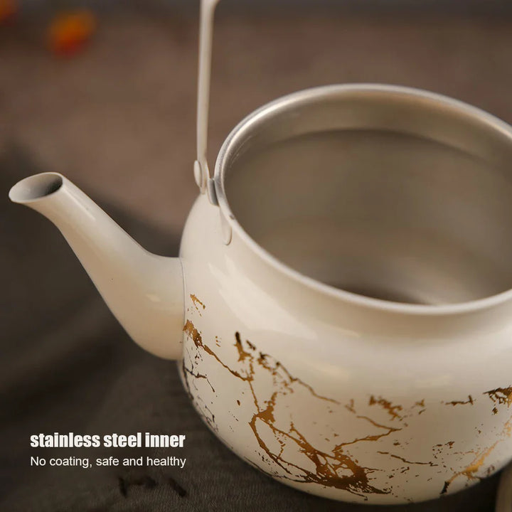 Retro Stainless Steel Teapot with Gold Embossing | Stornfield