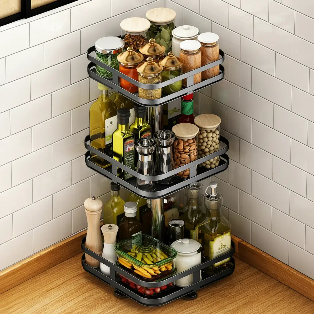 3-tier spice rack made of metal rotating | Stornfield