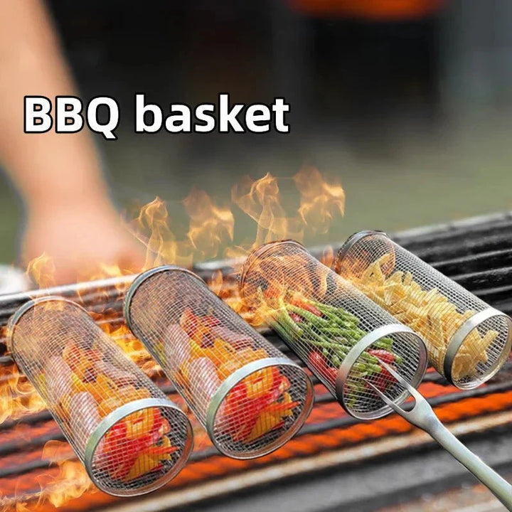 Rolling BBQ Basket Grilling Basket Ever Round Stainless Steel Grill Mesh | Stornfield
