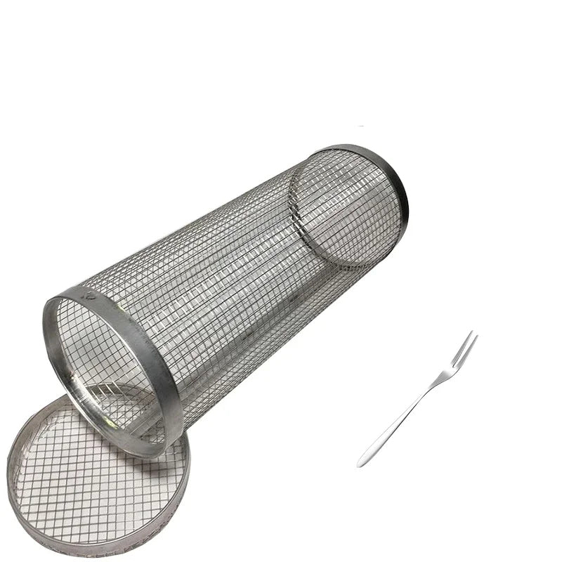 Rolling BBQ Basket Grilling Basket Ever Round Stainless Steel Grill Mesh | Stornfield