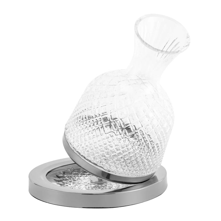 Rotating Crystal Glass Red Wine Decanter with Stainless Steel Base | Stornfield