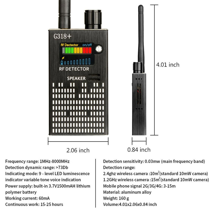 Stornfield | PrivacyGuard Detecto – RF Signal and Camera Detector with Laser Function and Alarm