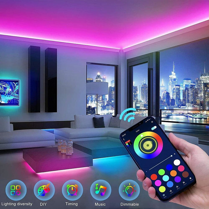 Stornfield | Bande lumineuse LED, 30 m, 15 m, Synchronisation musicale, Bluetooth, 5050, lumière ambiante RGB avec télécommande