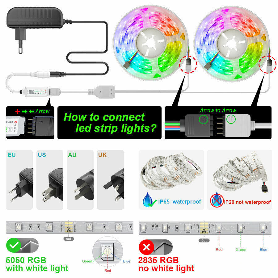 Stornfield | Bande lumineuse LED, 30 m, 15 m, Synchronisation musicale, Bluetooth, 5050, lumière ambiante RGB avec télécommande