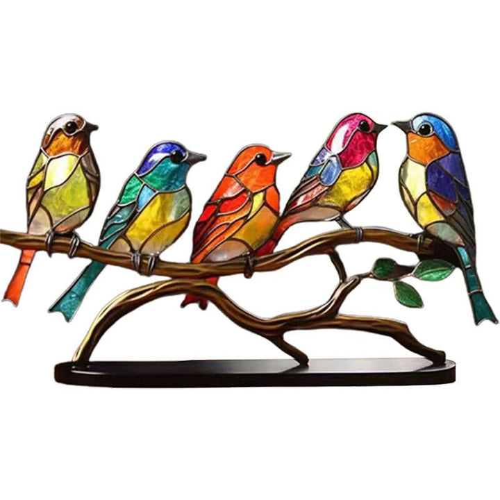 Birds on Branches Stained Acrylic Ornaments, Double-Sided Multicolor Style | Stornfield