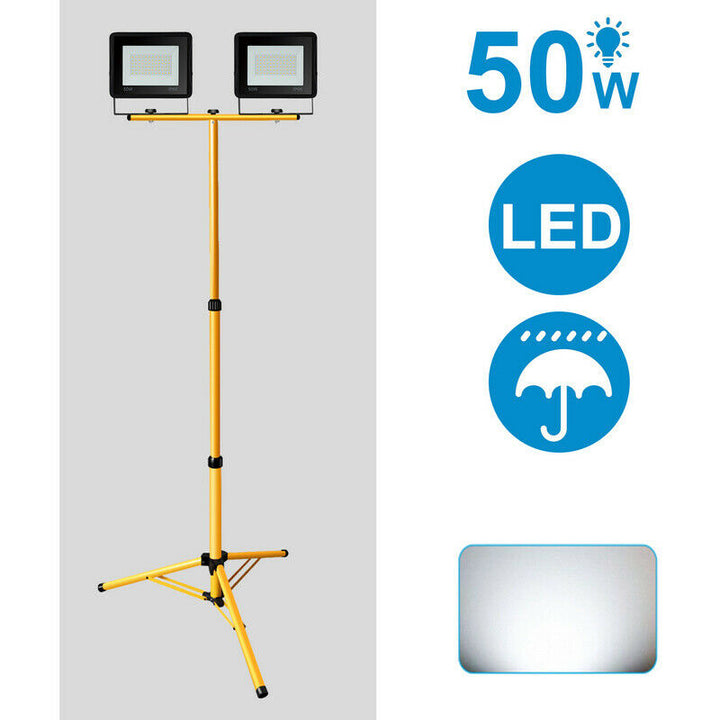 LED Floodlight with Tripod Construction Light 2X50W Cool White | Stornfield