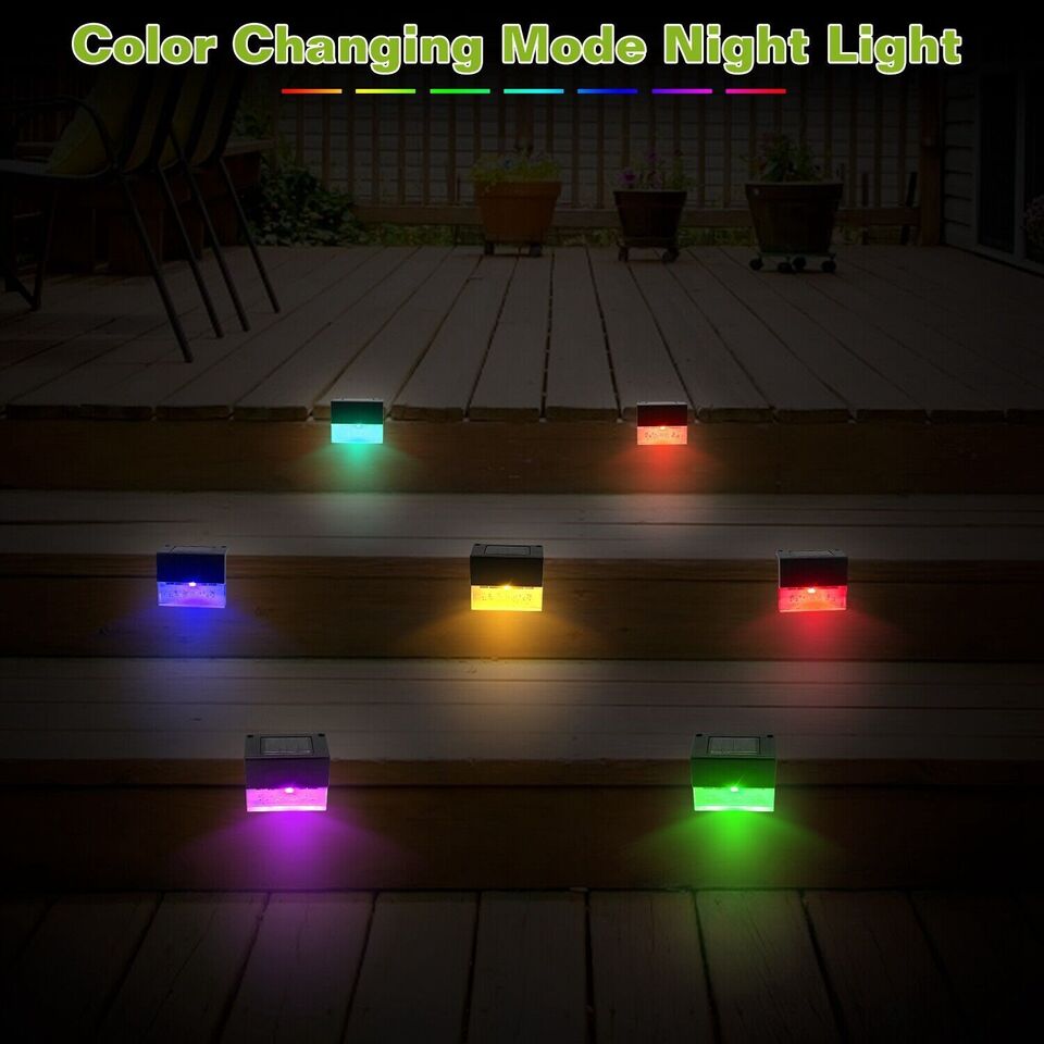 Stornfield | Solar Deck Lights Set of 4, Outdoor Solar Stair Lights, Warm White/Color Changing Solar Fence Lights for Garden Patio
